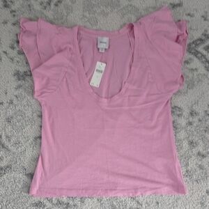 Maeve Pink Ruffle Sleeve Tee